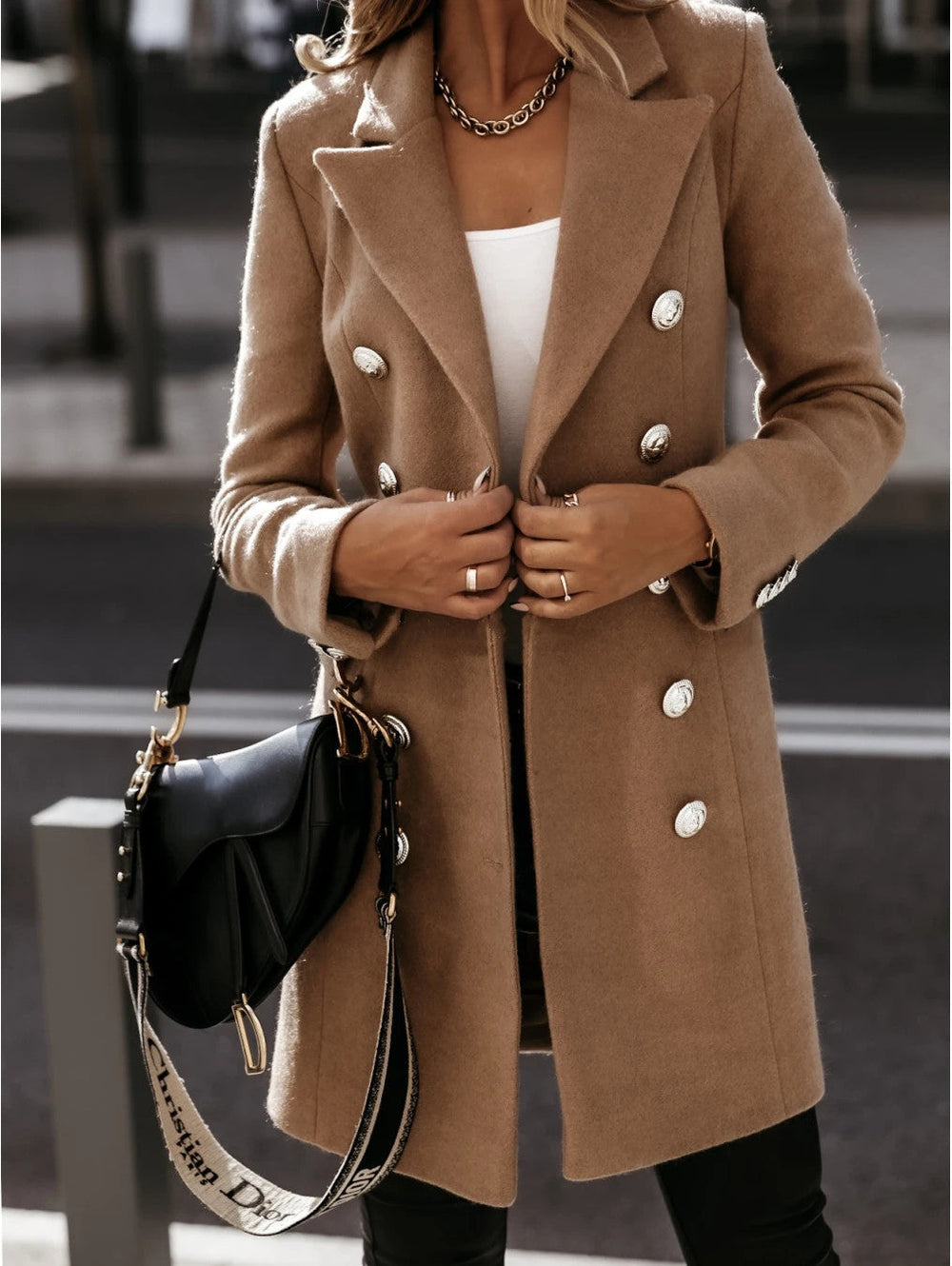 Women's Double-Breasted Blazer Coat with Notch Lapel