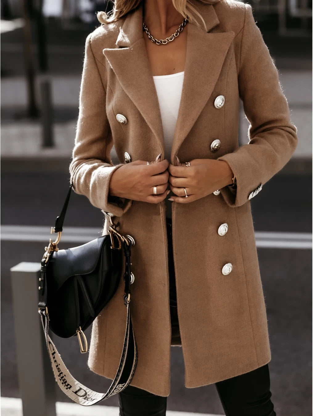 Women's Double-Breasted Blazer Coat with Notch Lapel