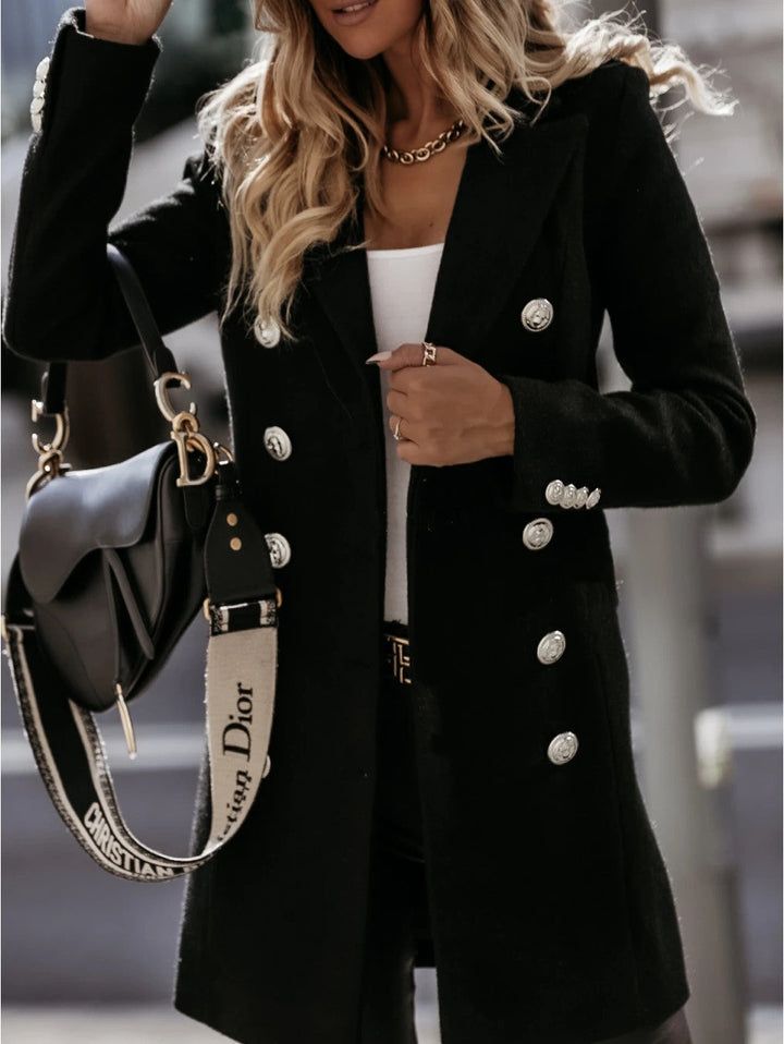 Women's Double-Breasted Blazer Coat with Notch Lapel