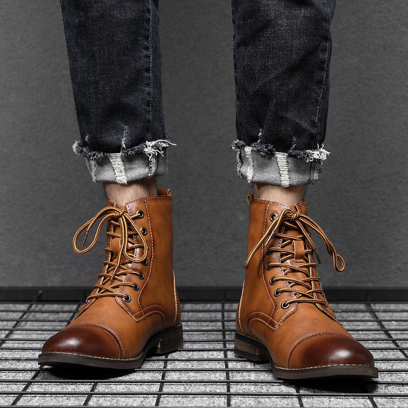 Men's toe-cap lace-up boots Christian in Saffron Brown – worn, front view