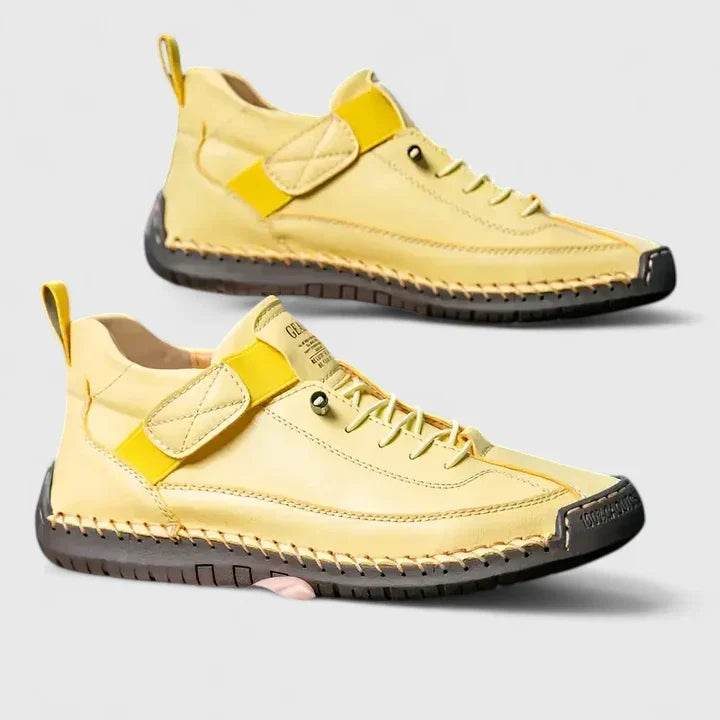 Women's lace up trainers Yvie in Yellow – pair side view