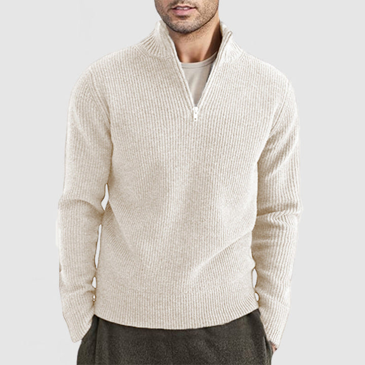 Men's Ribbed Quarter Zip Jumper – Galen in Cream, front view