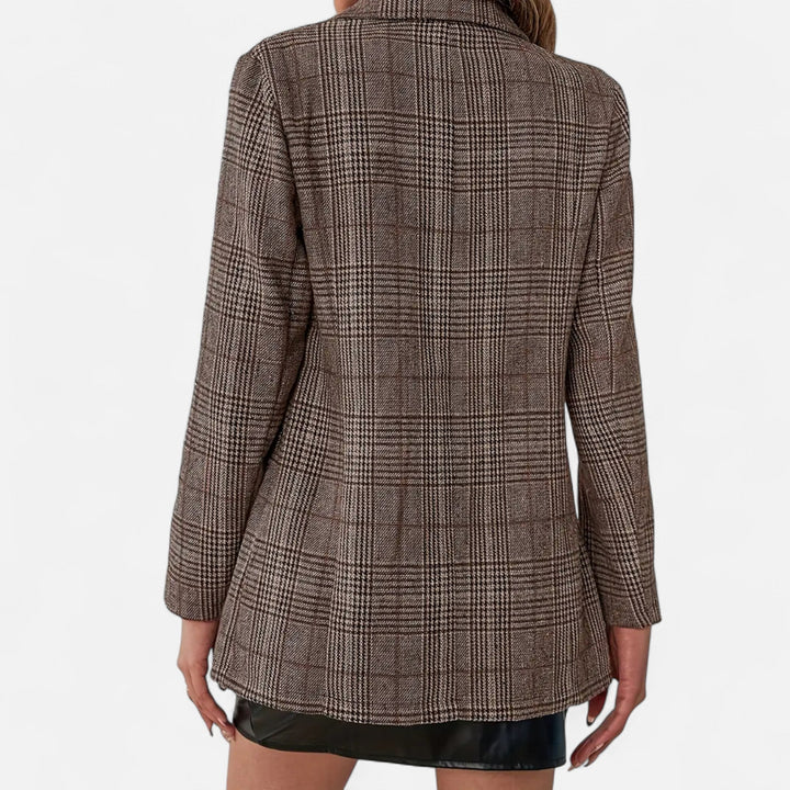 Eyam women's check blazer in Brown – back view