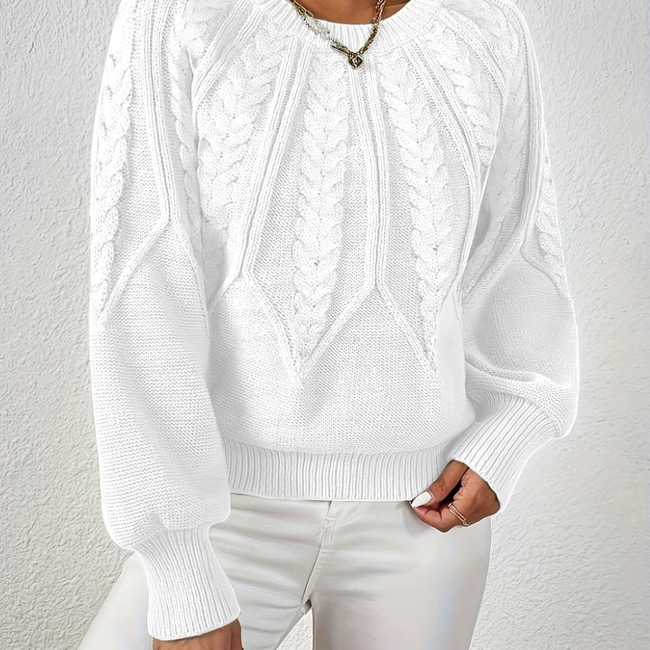 Women's cable knit jumper Ulla in White – front view