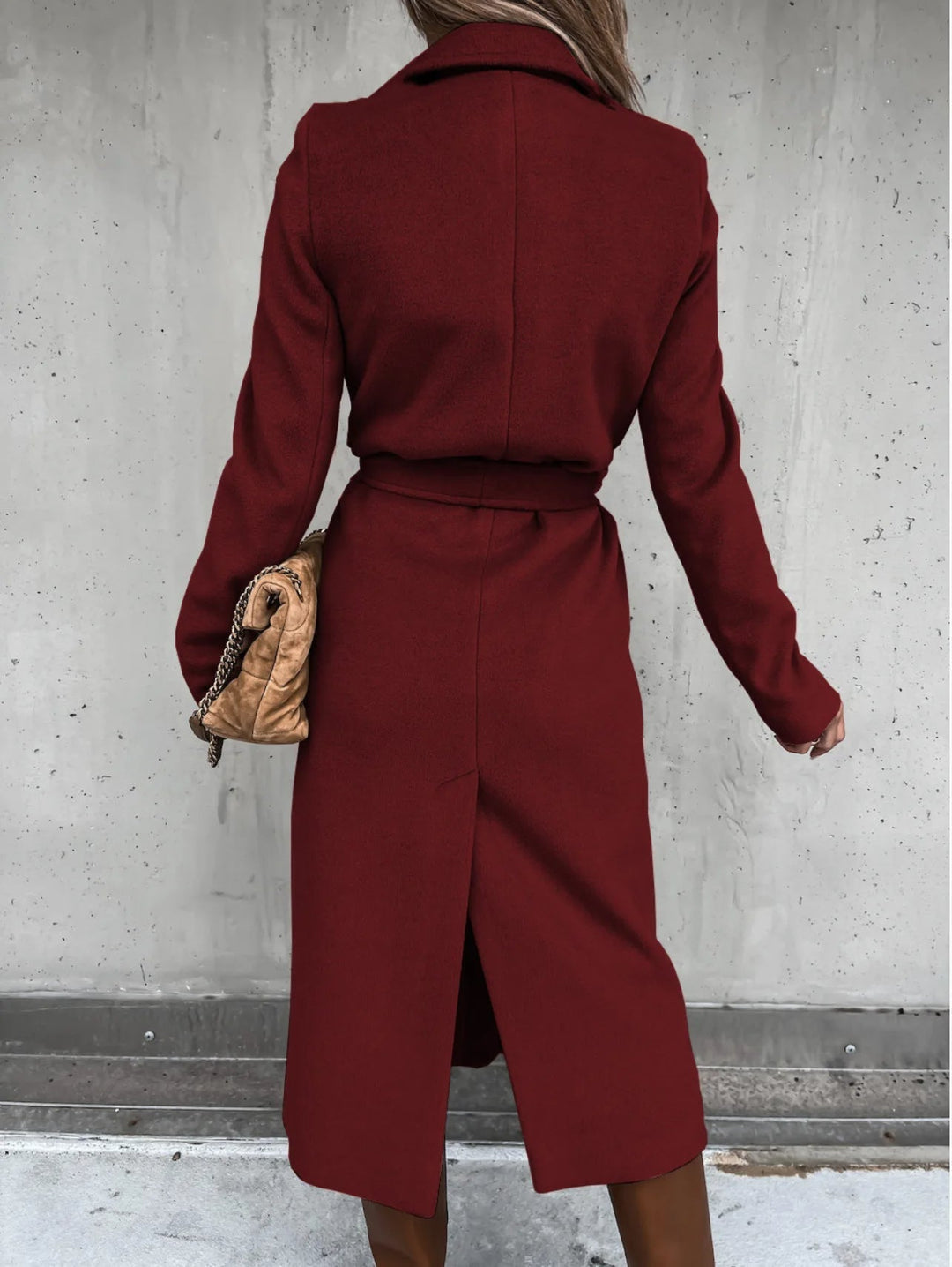 Women's belted wrap coat Lettie in Red – back view