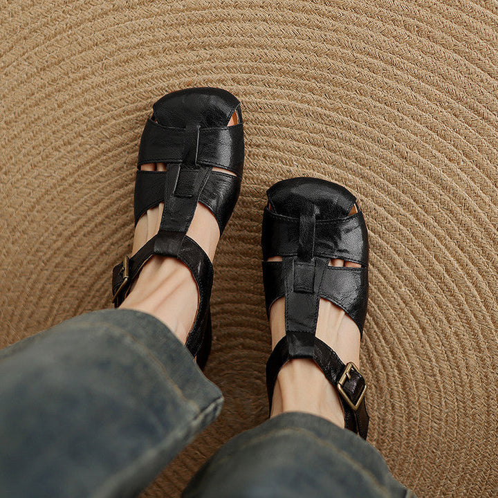 Women's Leather Block Heel Fisherman Shoes – Amaya