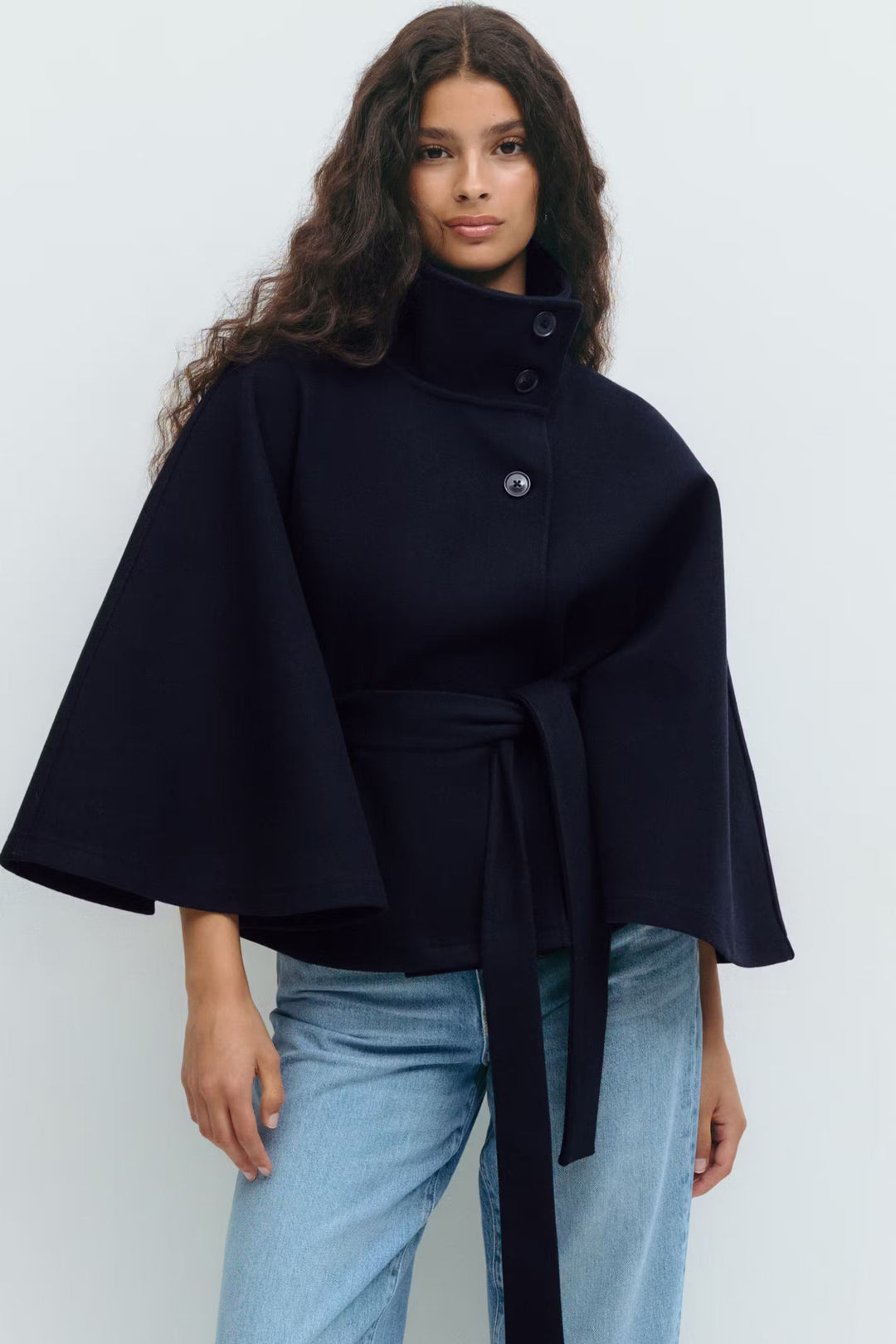 Slaidburn women's cape coat in Navy Blue – front view