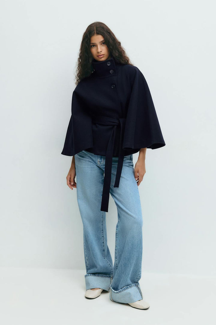 Slaidburn women's cape coat in Navy Blue – front view