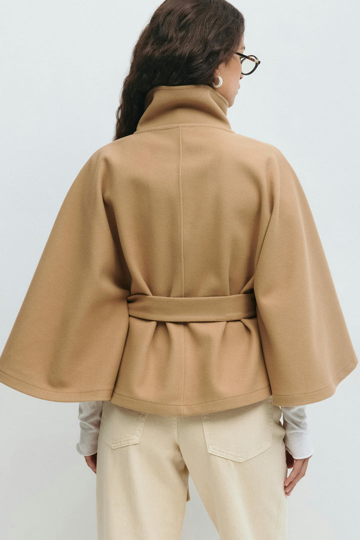 Slaidburn women's cape coat in Camel – back view