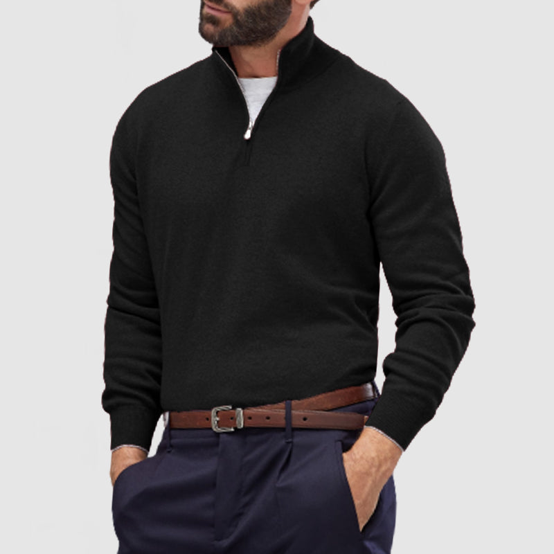Men's Smooth Knit Quarter Zip Jumper – Jett in Black, front view