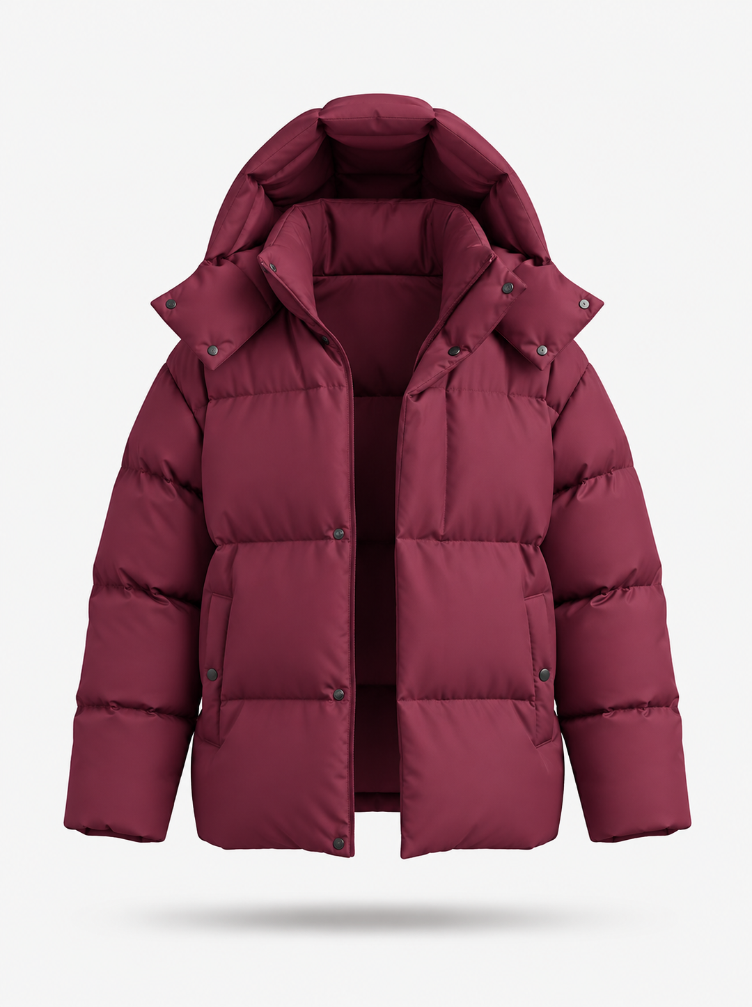 Malham women's hooded puffer jacket in Wine Red – front view
