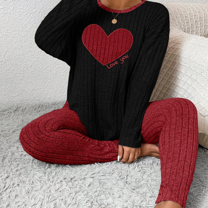 Women's Heart Print Loungewear Set Long Sleeve Top Trousers