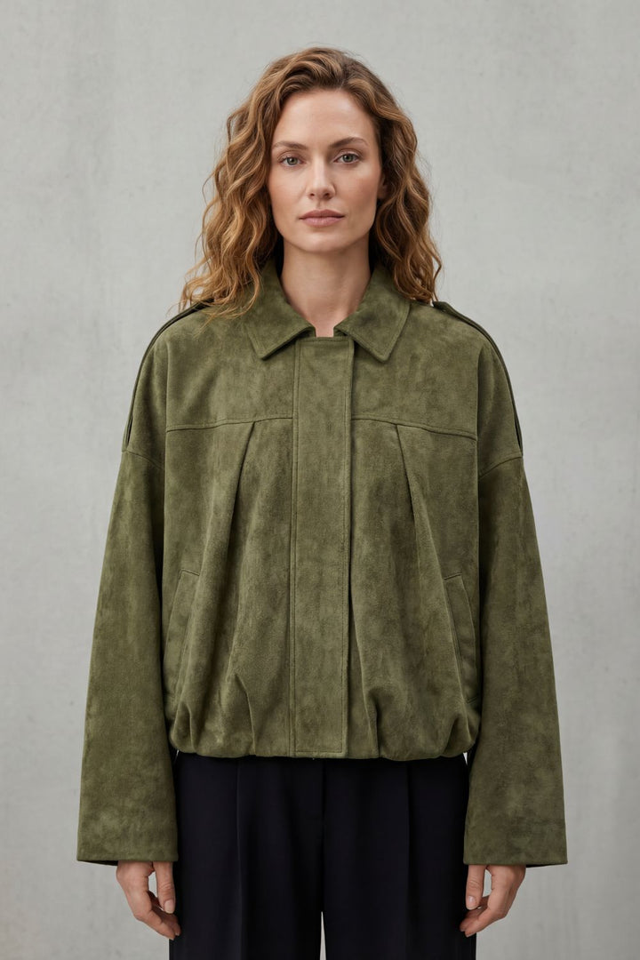 Women's Sculpted Volume Suede Bomber Jacket – Vesper