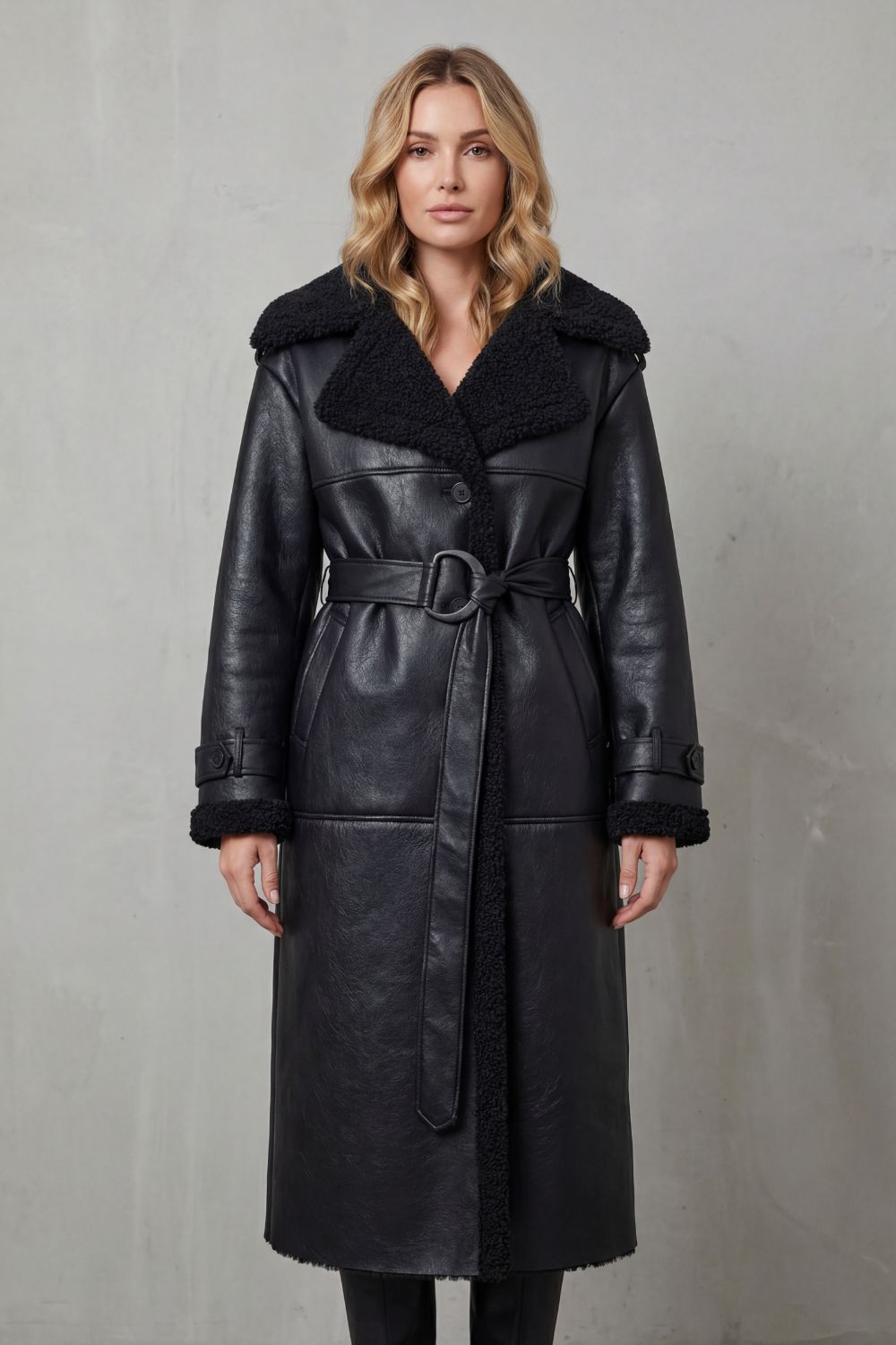 Women's Cozy Oversized Shearling Coat with Belt – Nell