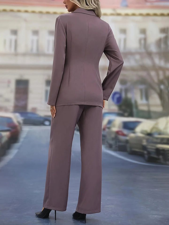 Women's Tailored Blazer Suit Set with Tie Waist Belt