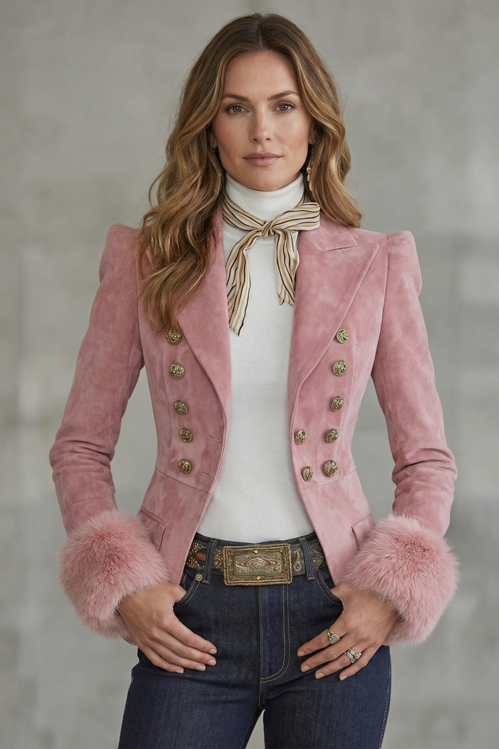 Women's Slim Fit Suede Blazer with Faux Fur Cuffs - Valmonde