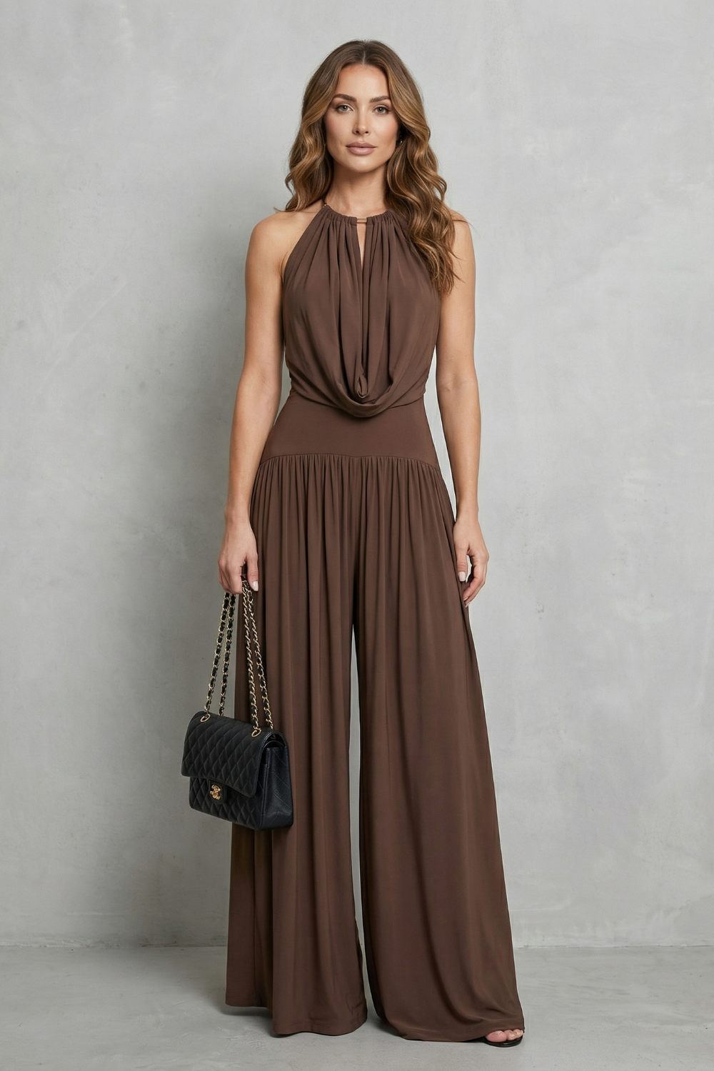 Women's Halter Cowl Top and Wide Leg Trouser Set - Brienelle