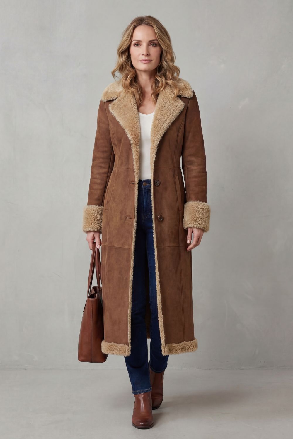 Women's Long Winter Coat with Shearling Lining – Rowan