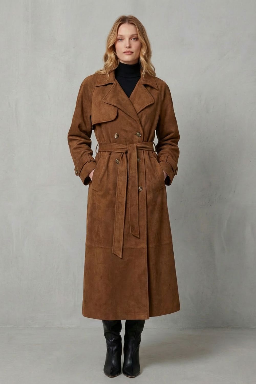 Women's Elegant Suede Trench Coat – Mabel