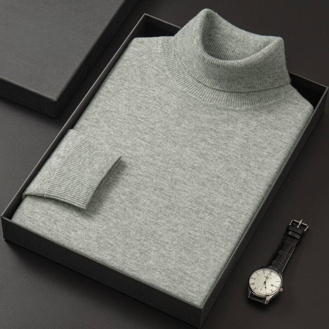 Men's fine knit roll neck jumper Zack in Grey – folded in box