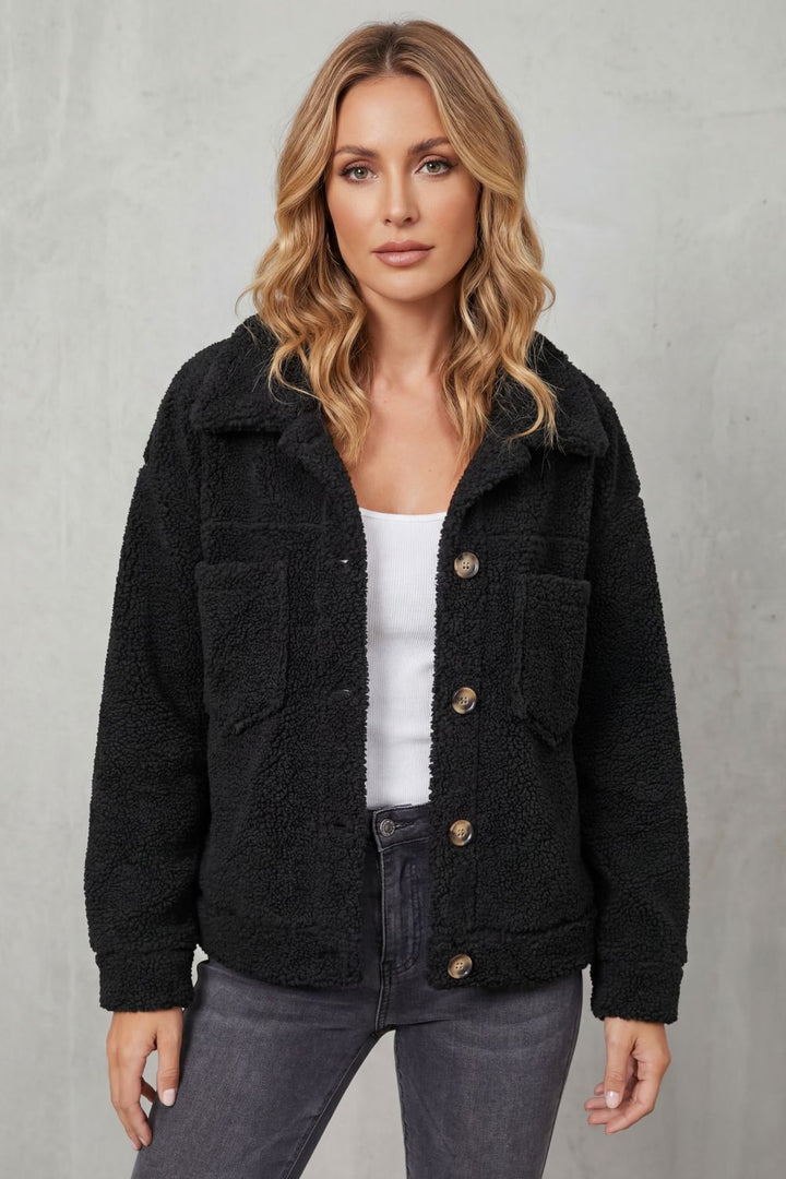 Women's Textured Fleece Button-Up Jacket – Una