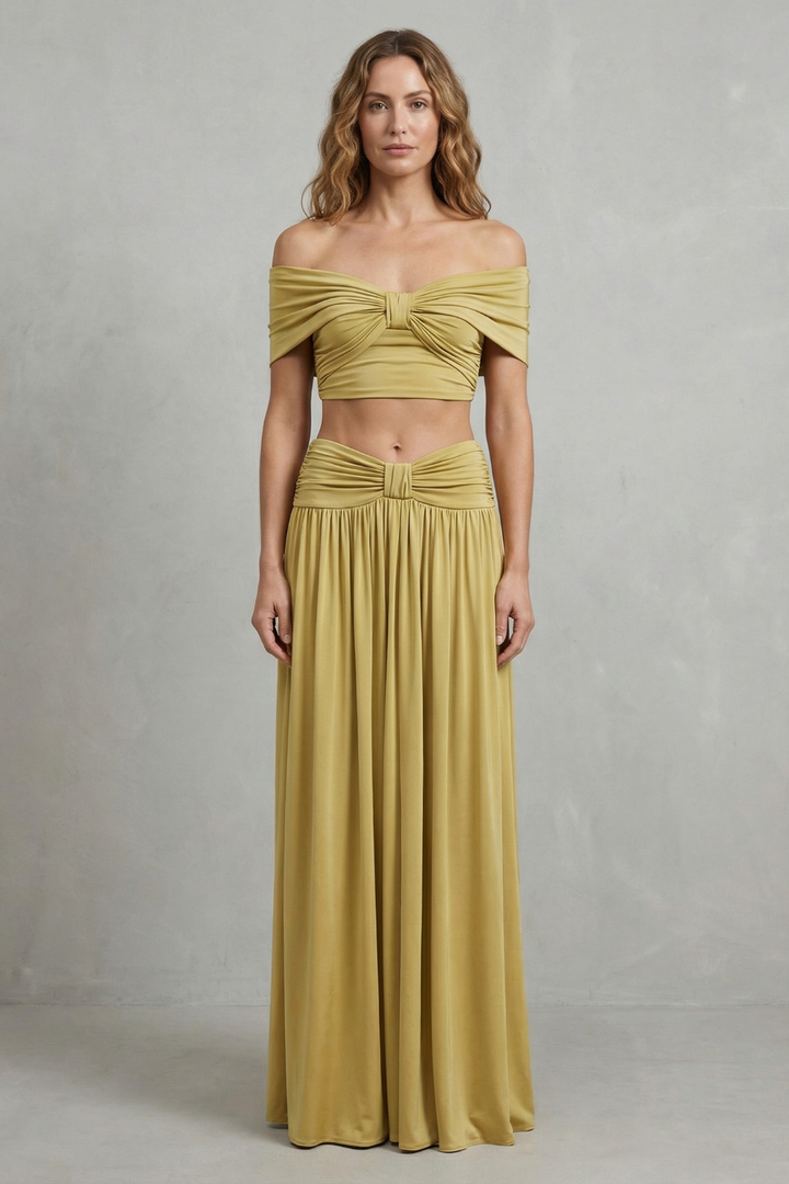 Women's Ruched Crop Top and Maxi Skirt Co-ord Set - Amandine