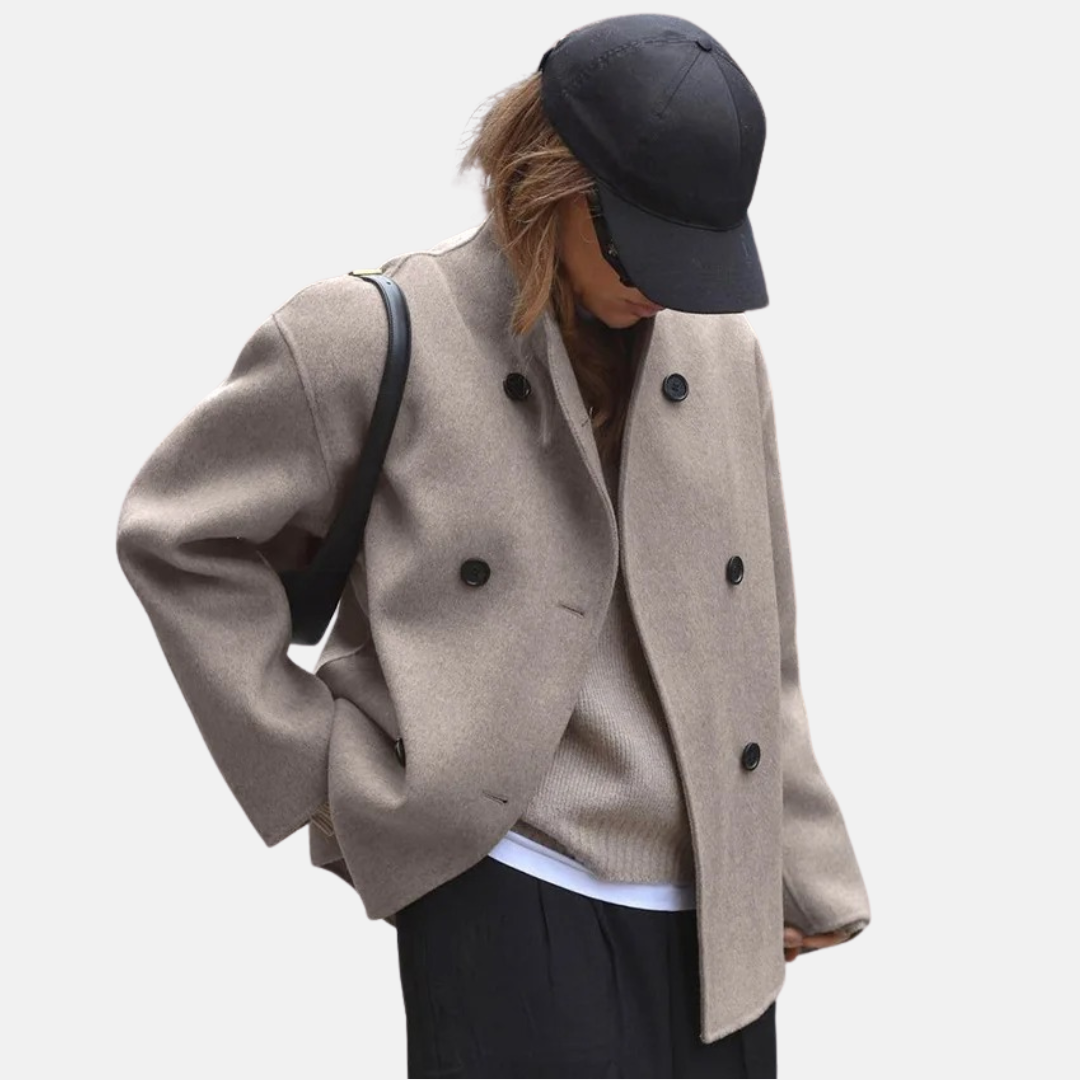 Women's short double breasted coat Ailsa in Brown – side view