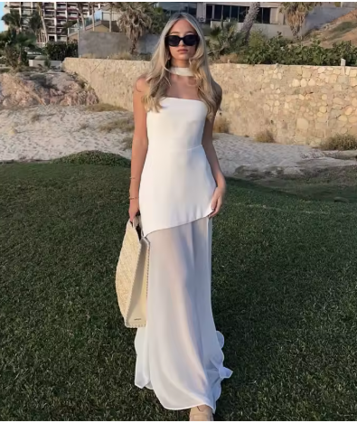 Alba - Strapless Split Mesh Maxi Dress