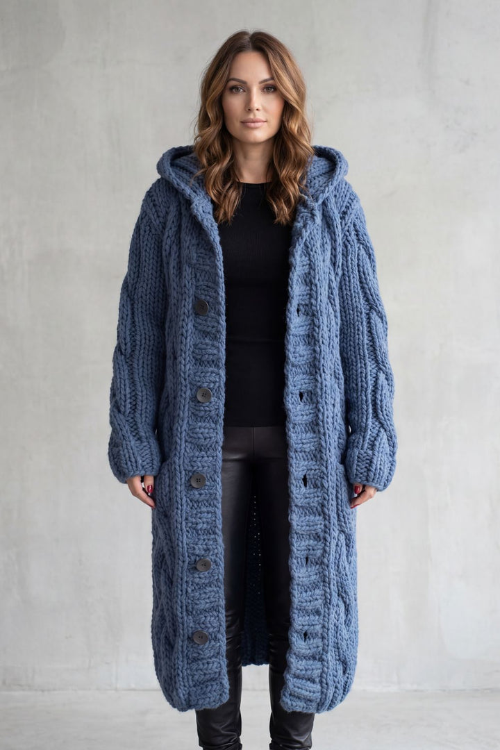 Women's Oversized Hooded Cable Knit Cardigan Coat – Primrose