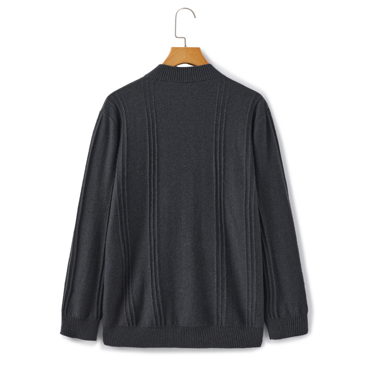 Men's ribbed half zip jumper Vittorio in Dark Grey – back view on hanger