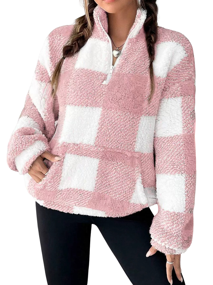 Hillie™ – Casual Plaid Half Zip Pullover
