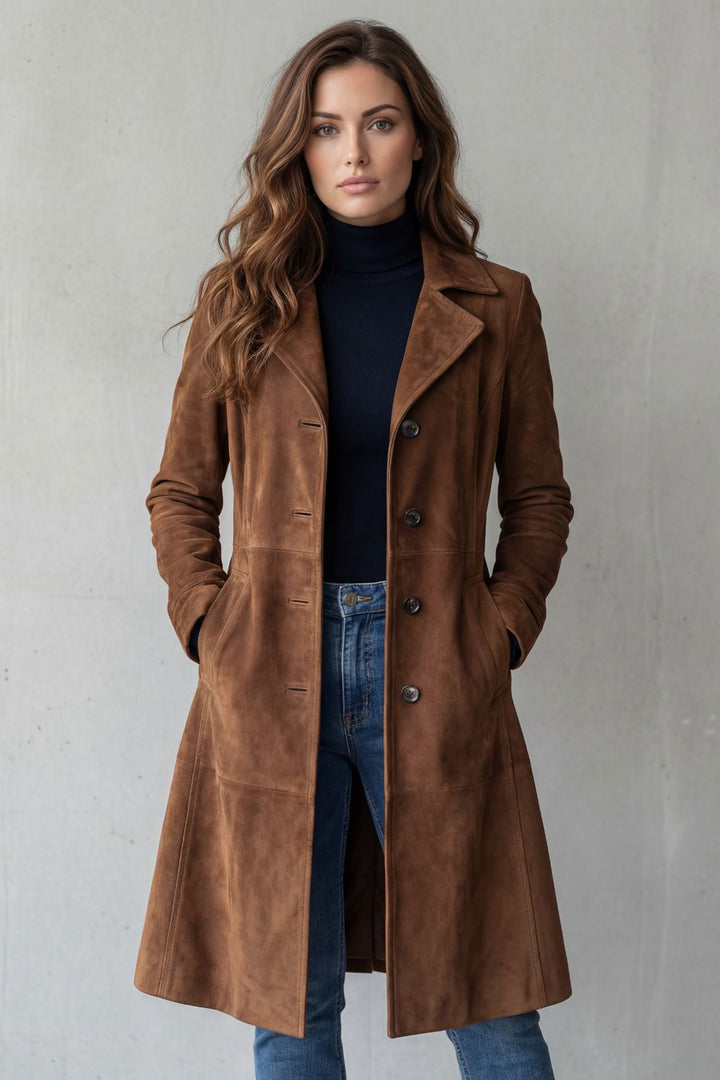 Women's Longline Coat with Vintage Suede Finish – Bronte