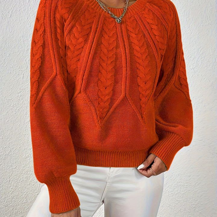 Women's cable knit jumper Ulla in Orange Red – front view