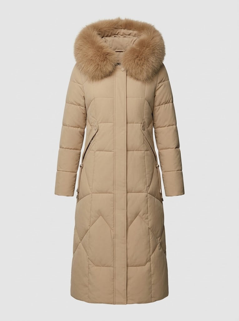 Halesworth women's long puffer coat in Beige – front view