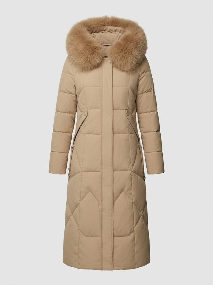 Halesworth women's long puffer coat in Beige – front view