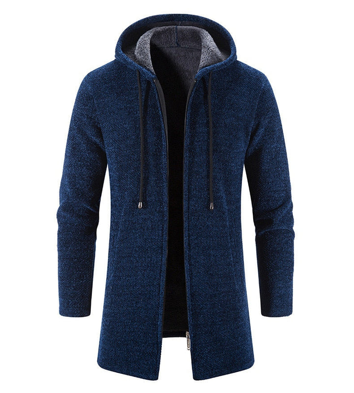 Men's Long Hooded Cardigan Coat Hollis in Blue – front view