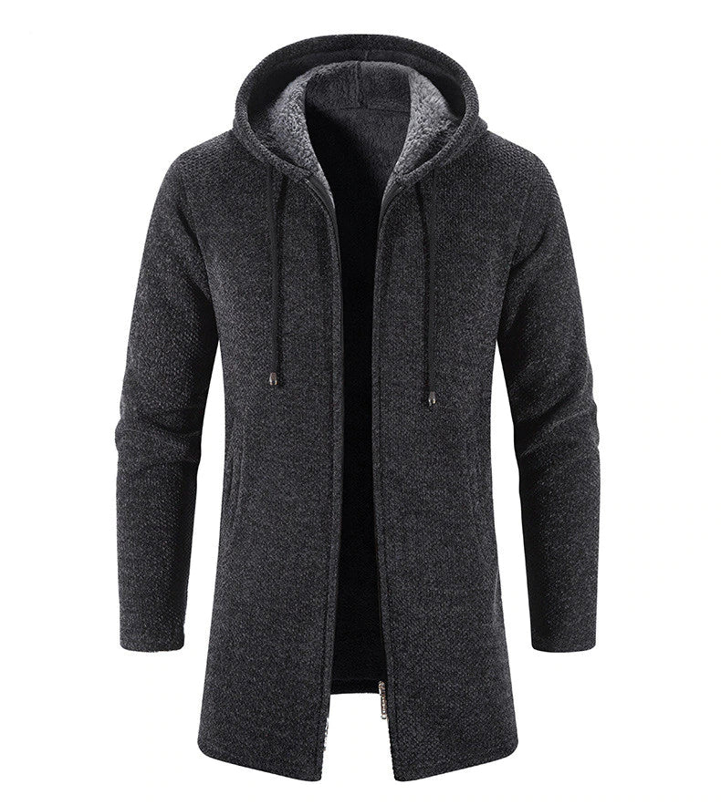 Men's Long Hooded Cardigan Coat Hollis in Dark Grey – front view