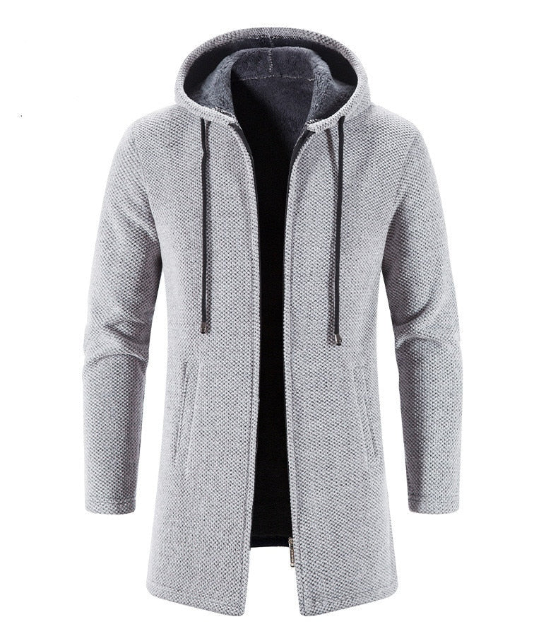 Men's Long Hooded Cardigan Coat Hollis in Grey – front view