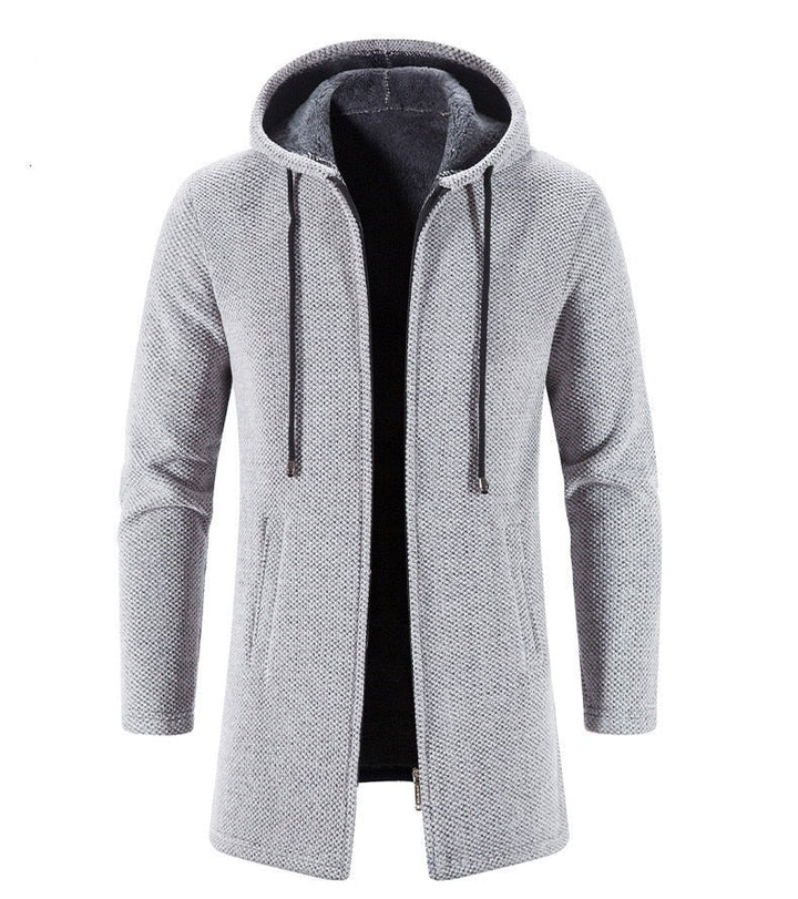 Men's Long Hooded Cardigan Coat Hollis in Grey – front view