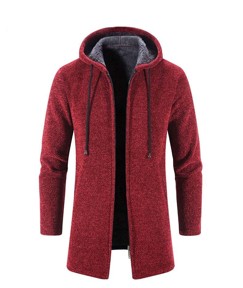 Men's Long Hooded Cardigan Coat Hollis in Red – front view