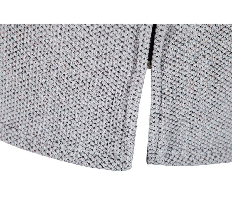Men's Long Hooded Cardigan Coat Hollis in Grey – hem split detail