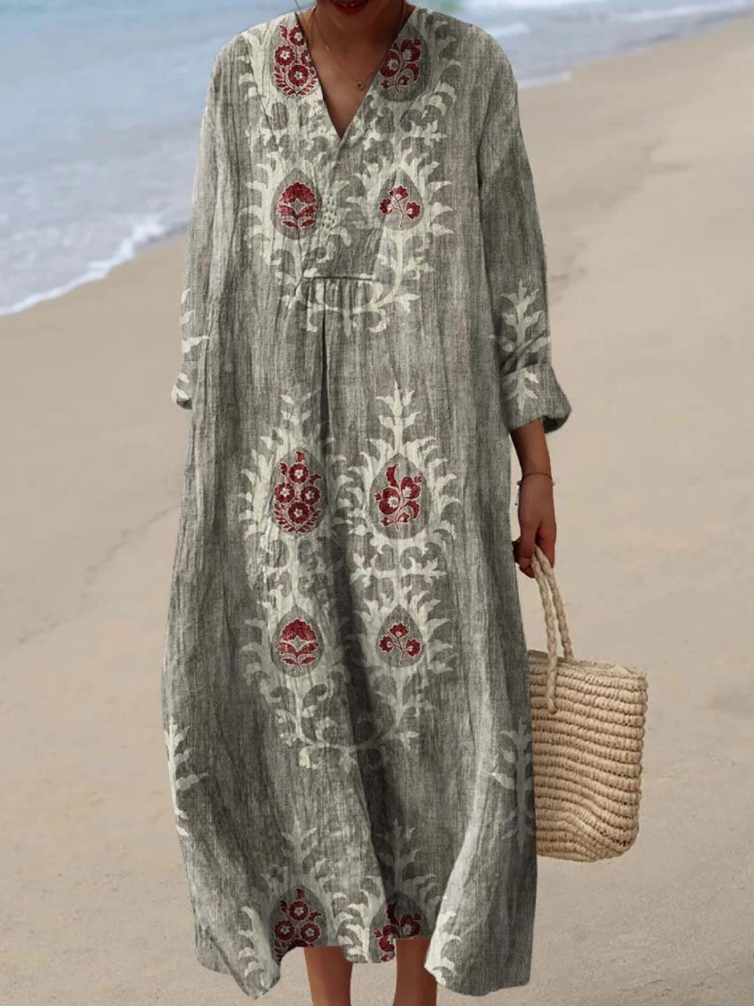 Vintage Ethnic Floral Art Print Dress