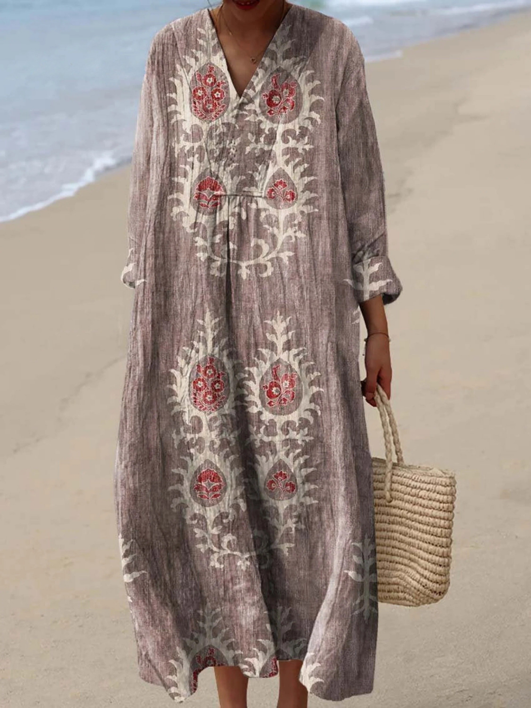Vintage Ethnic Floral Art Print Dress