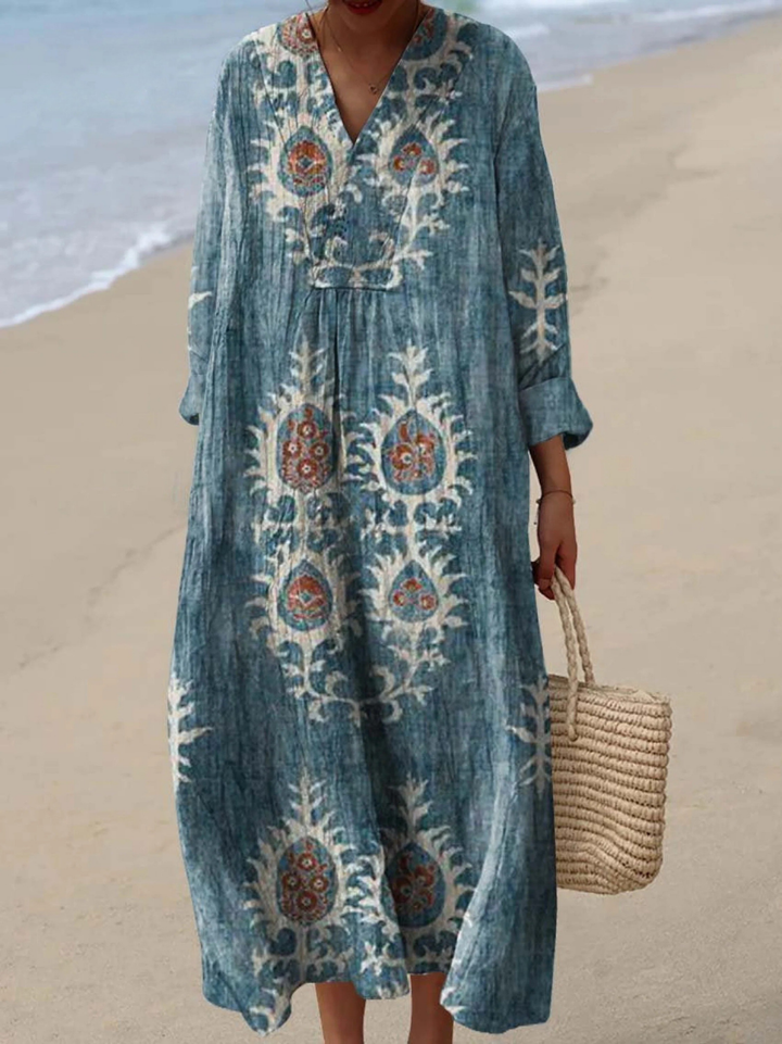 Vintage Ethnic Floral Art Print Dress