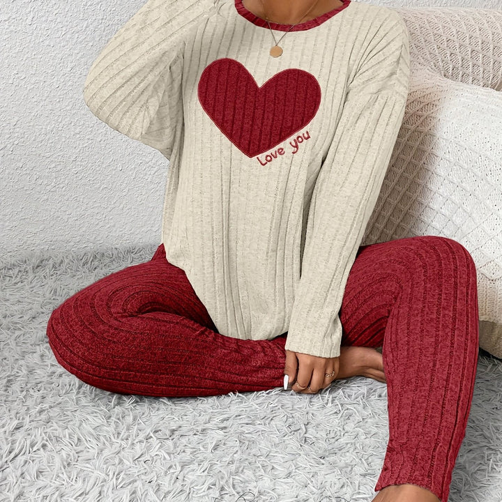 Women's Heart Print Loungewear Set Long Sleeve Top Trousers