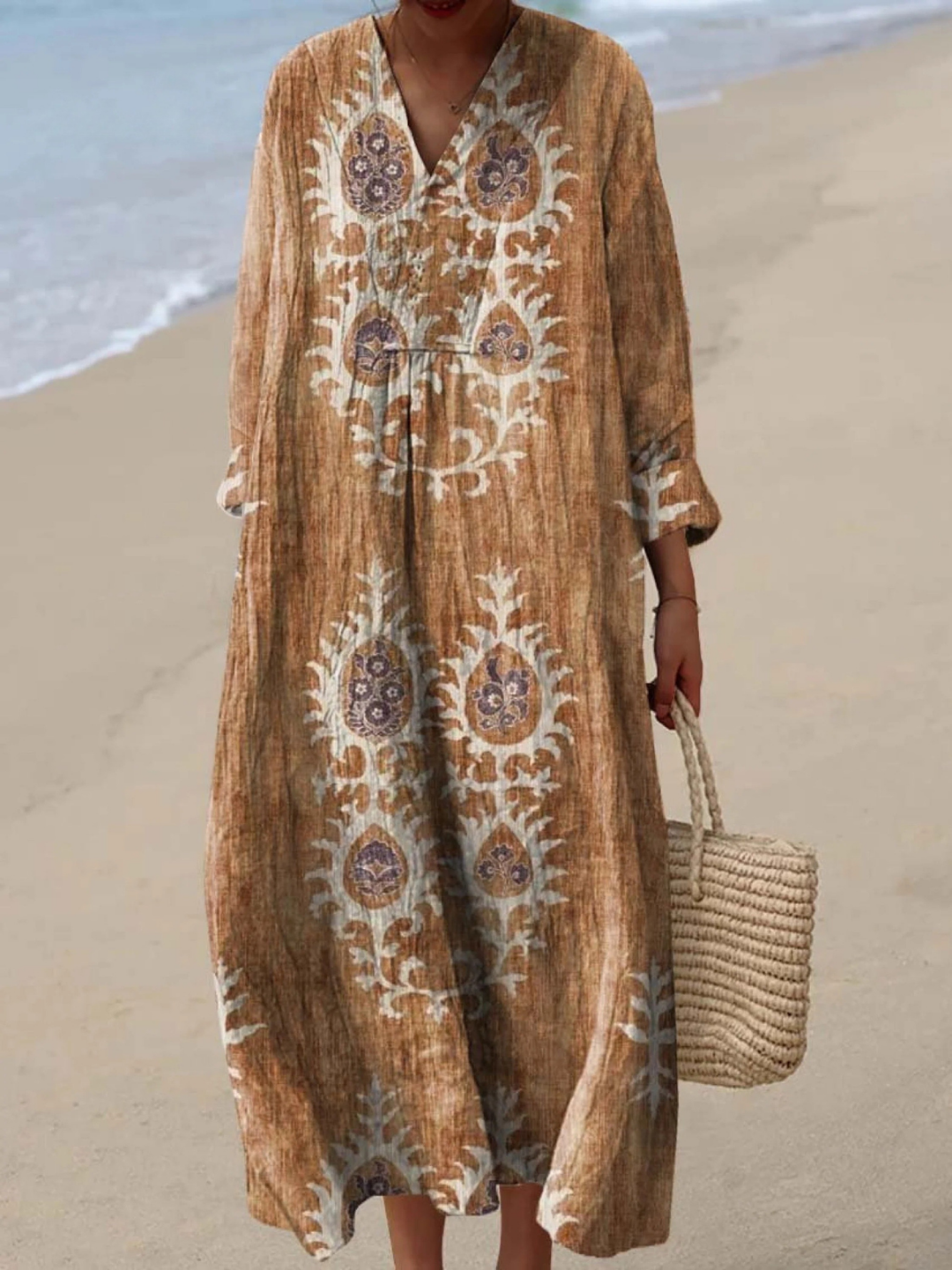 Vintage Ethnic Floral Art Print Dress