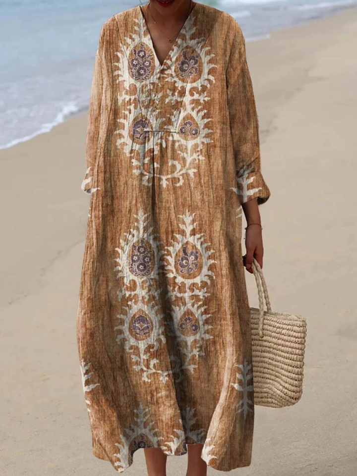 Vintage Ethnic Floral Art Print Dress