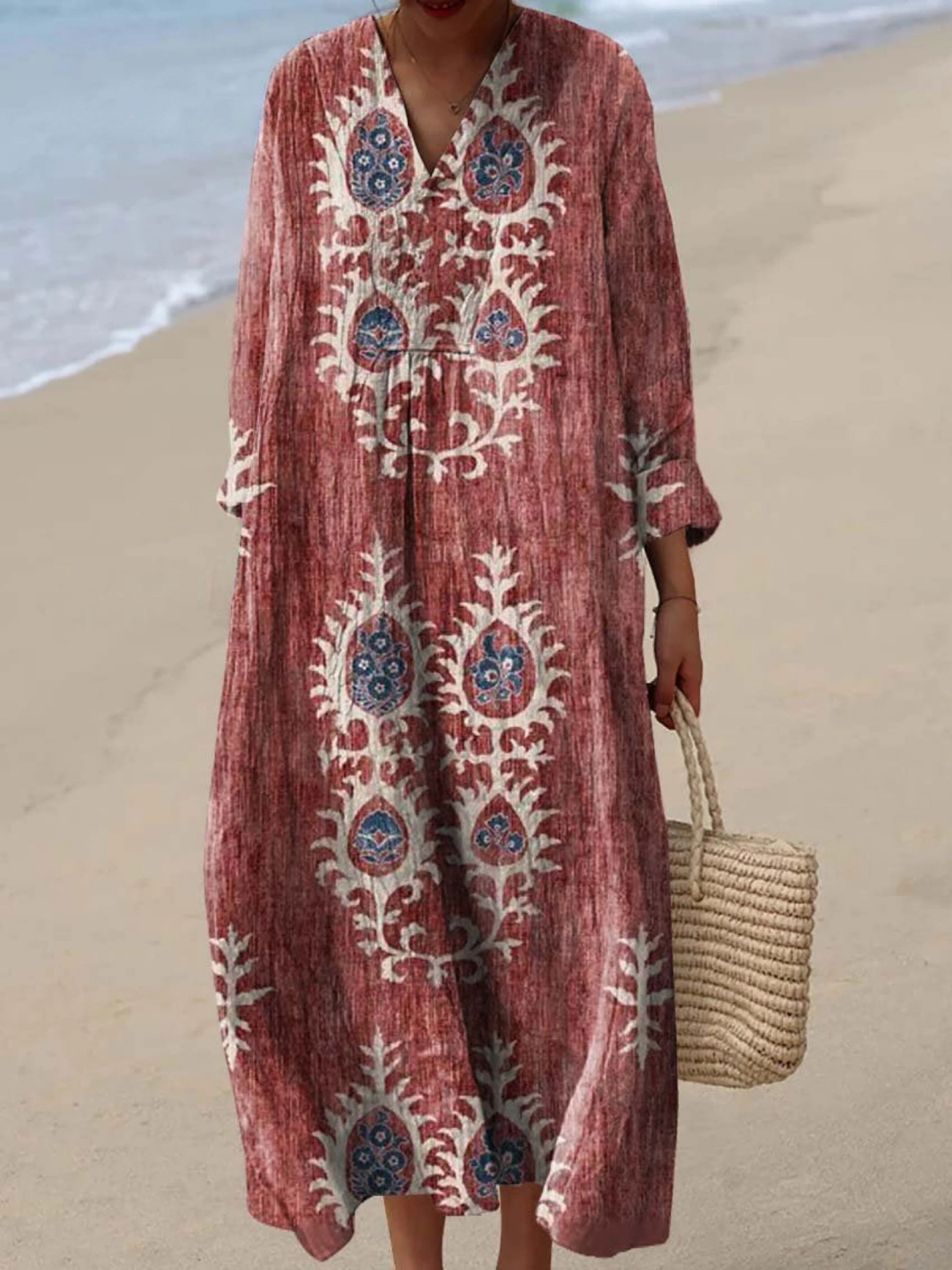 Vintage Ethnic Floral Art Print Dress