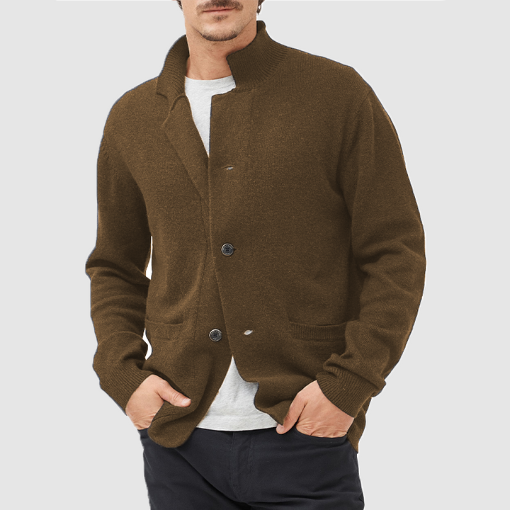 Men's Knitted Blazer Cardigan – Brevin in Brown, front view