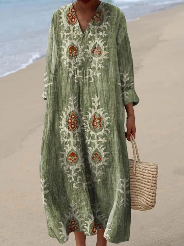 Vintage Ethnic Floral Art Print Dress